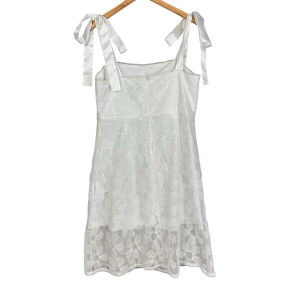Adrianna Papell Tie Strap Lace Overlay Floral Midi Cocktail Dress White Size 16 - Picture 13 of 16
